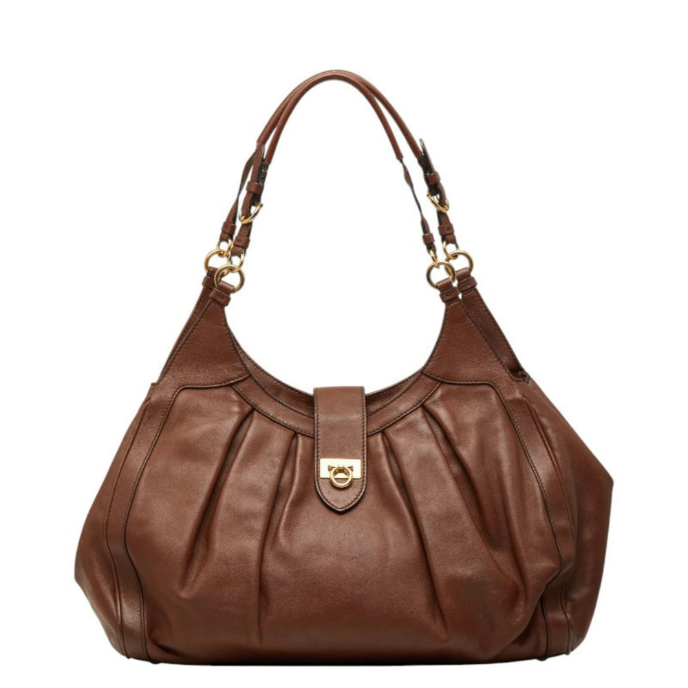 Salvatore Ferragamo Gancini Tote Bag Shoulder Brown Leather
